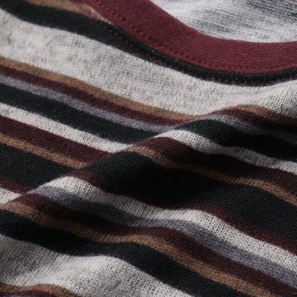 Burgundy Women's Casual Preppy Striped Print Crew Neck T-Shirt - Picture 8 of 8